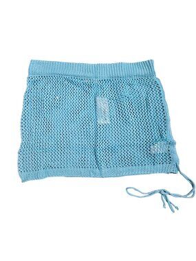 NWT | Ai’Mage Sky Blue Crochet Open Knit Mini Swim Cover-Up Skirt Drawstring | L